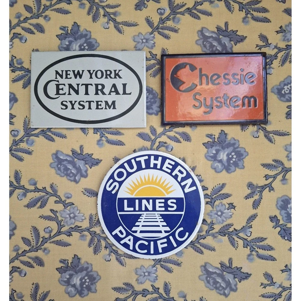 Vintage Railroad Memorabilia Approx~2.2in Porcelain-on-Steel Magnets Bundle Of 3